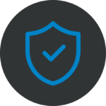 Blaues Schutzschild-Icon mit Häkchen in einem dunklen Kreis.